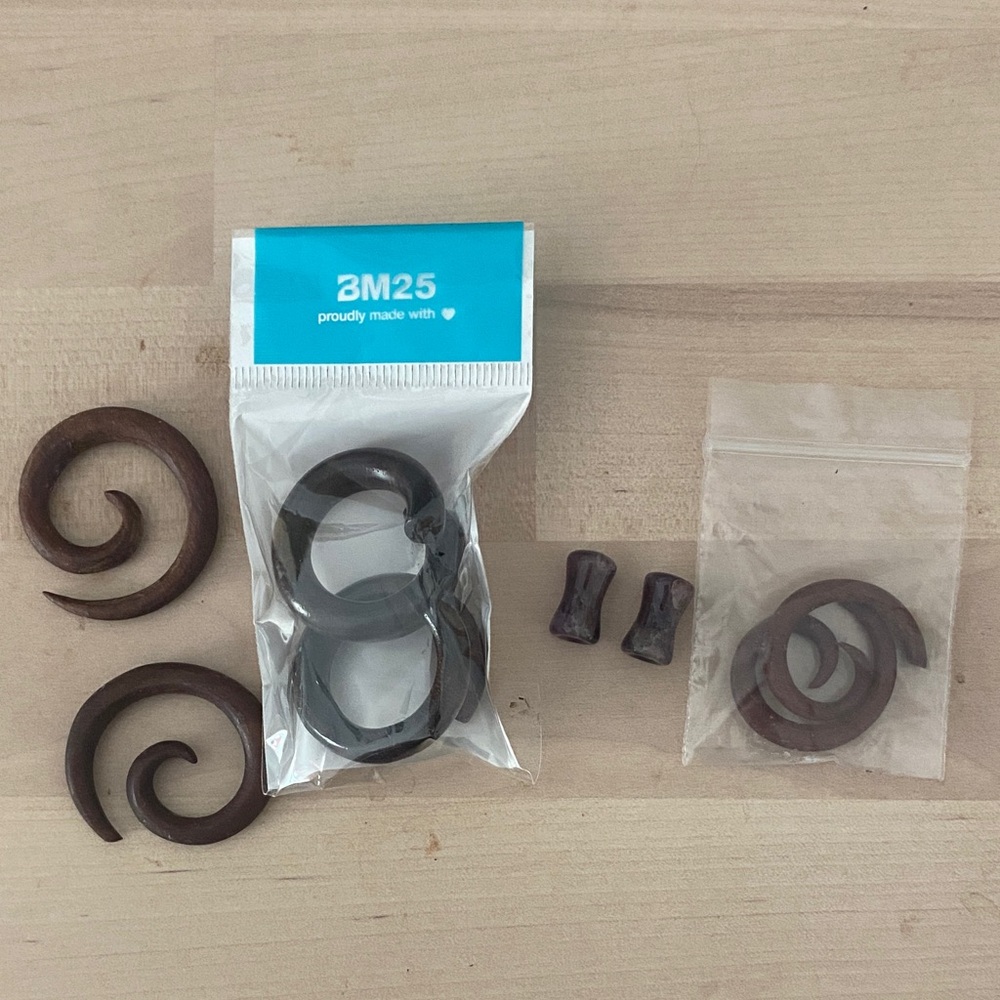 Wooden Spiral Gauges and Plugs Set